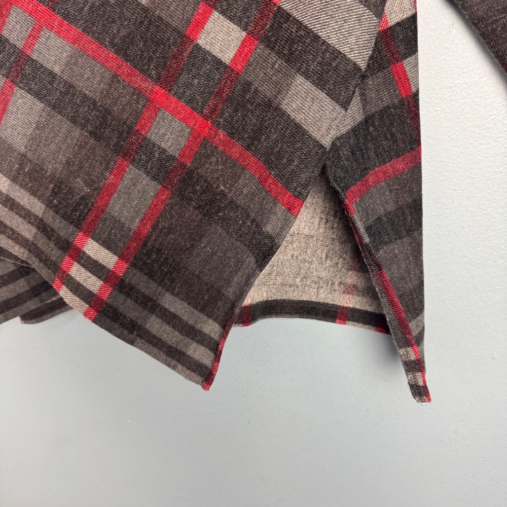 Ali Miles Womens S/M Gray Plaid Cowl Neck 3/4 Sleeve Poncho Pullover Top Blouse - Picture 3 of 8